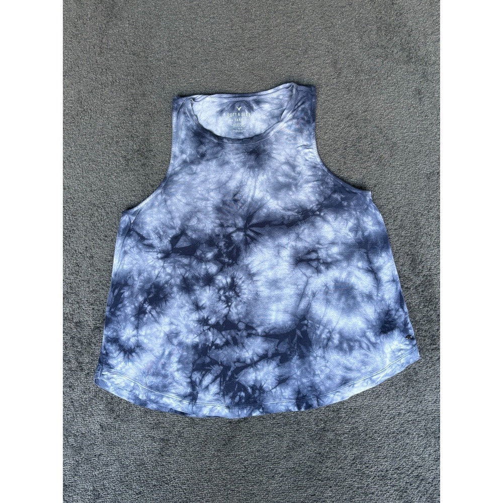 Soft & Sexy Tank Top Women's Large Navy Blue Tie Dye Crew Neck Sleeveless